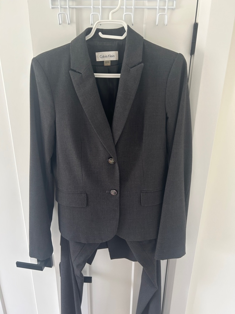 Calvin Klein Women's Dark Gray Two-Button Suit Blazer